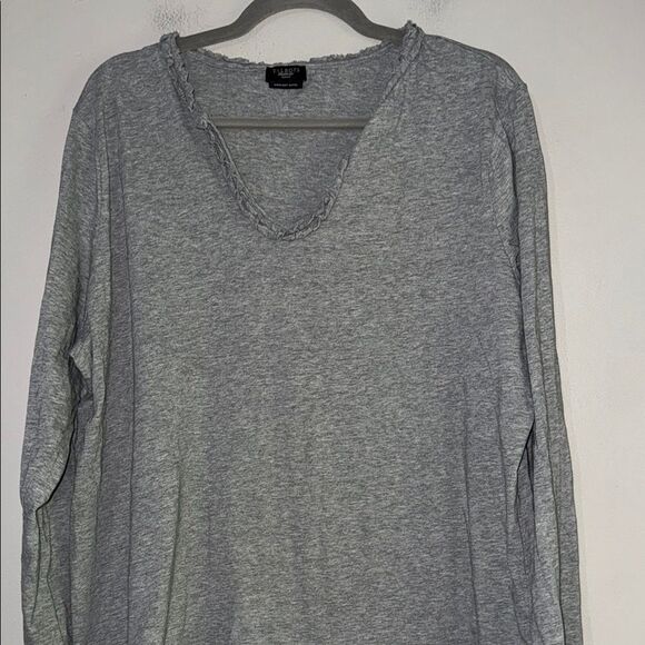 Talbots Gray Relaxed Blouse with V-Neckline - Picture 3 of 9